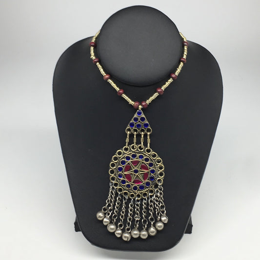 Kuchi Necklace Afghan Tribal Fashion Colorful Glass ATS Necktie Necklace, KN403