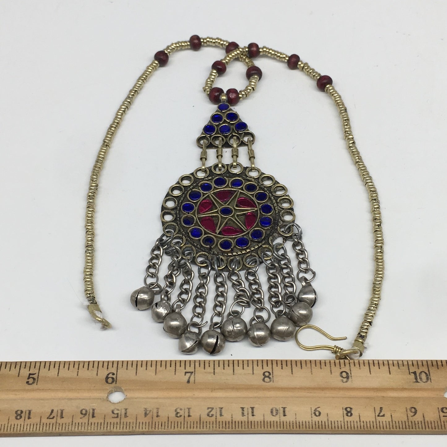 Kuchi Necklace Afghan Tribal Fashion Colorful Glass ATS Necktie Necklace, KN403