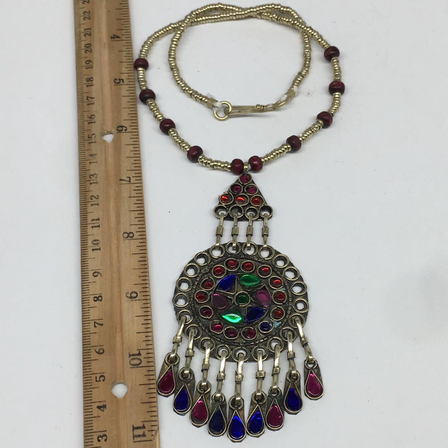 Kuchi Necklace Afghan Tribal Fashion Colorful Glass ATS Necktie Necklace, KN402