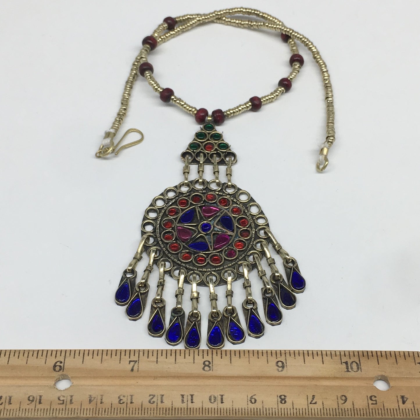 Kuchi Necklace Afghan Tribal Fashion Colorful Glass ATS Necktie Necklace, KN398