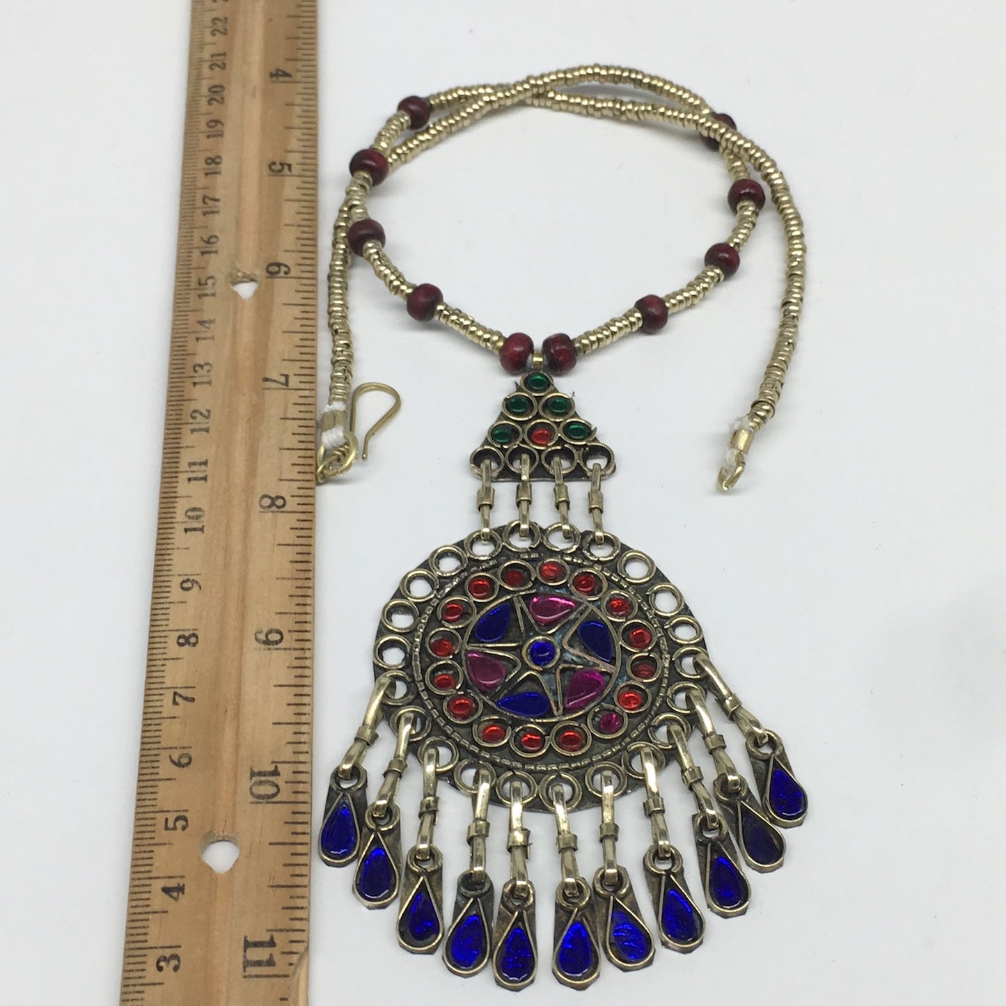 Kuchi Necklace Afghan Tribal Fashion Colorful Glass ATS Necktie Necklace, KN398