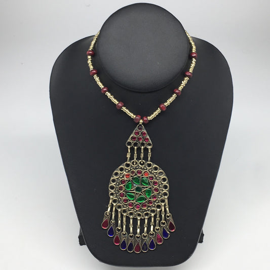 Kuchi Necklace Afghan Tribal Fashion Colorful Glass ATS Necktie Necklace, KN396