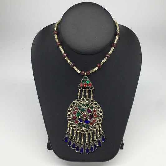 Kuchi Necklace Afghan Tribal Fashion Colorful Glass ATS Necktie Necklace, KN395