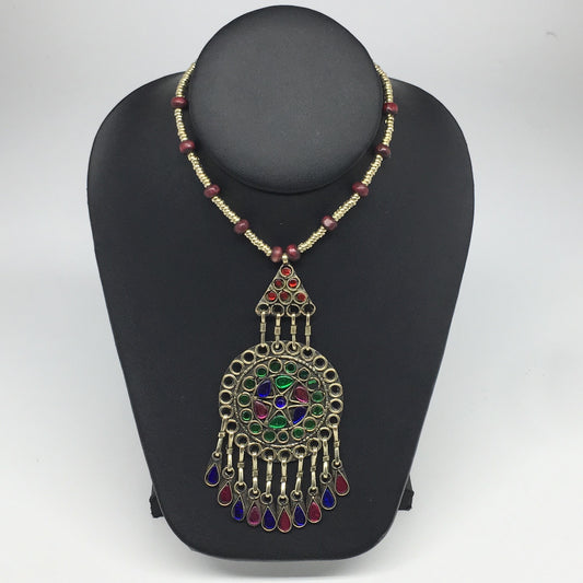 Kuchi Necklace Afghan Tribal Fashion Colorful Glass ATS Necktie Necklace, KN393