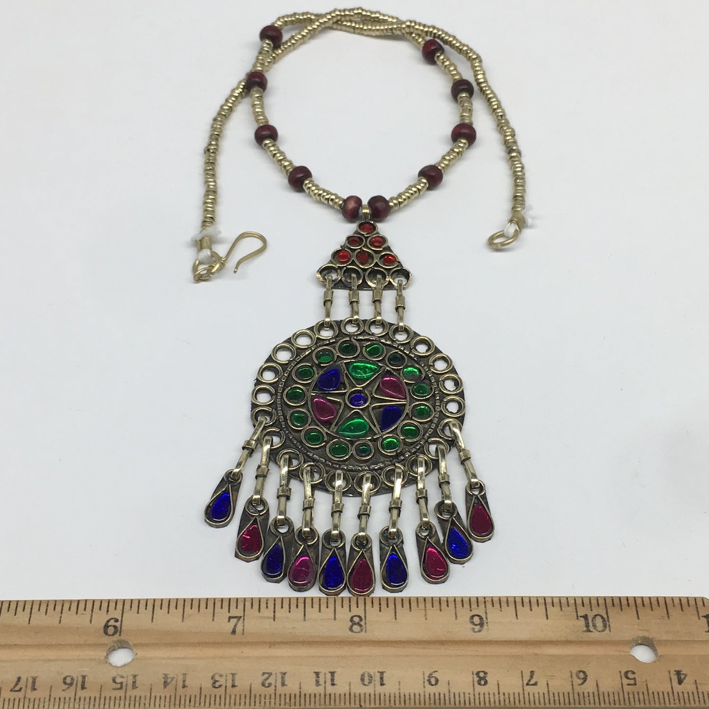 Kuchi Necklace Afghan Tribal Fashion Colorful Glass ATS Necktie Necklace, KN393