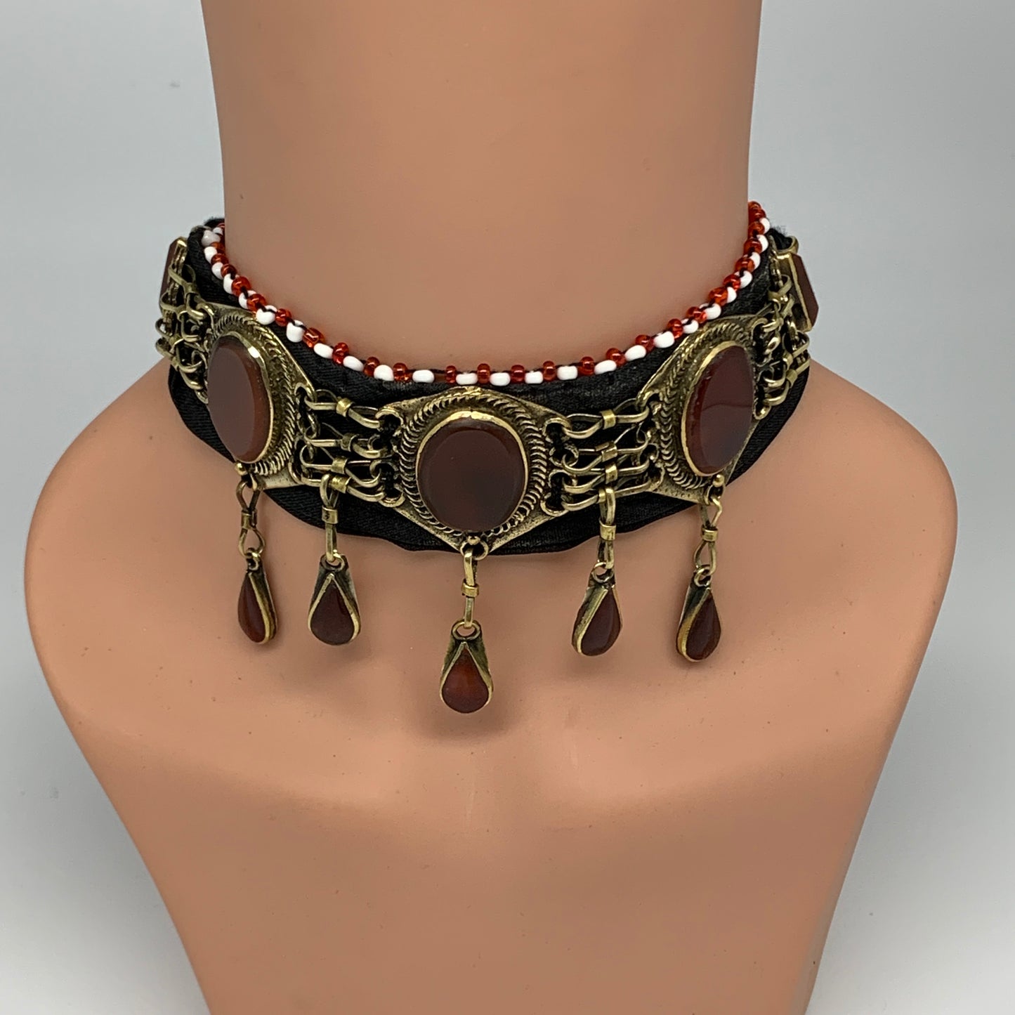 1pc, 20-24" Choker Necklace Afghan Turkmen Tribal 5 Cab Carnelian Fashion,B14010