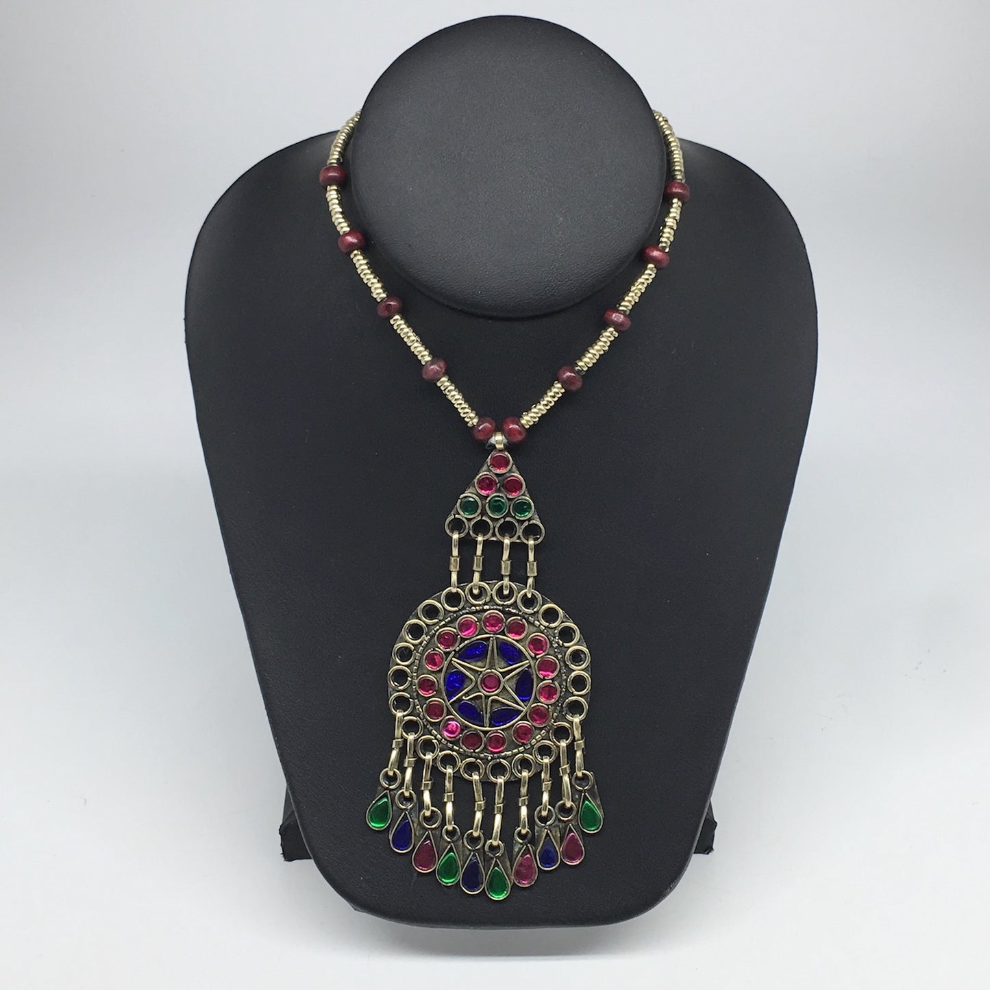 Kuchi Necklace Afghan Tribal Fashion Colorful Glass ATS Necktie Necklace, KN383