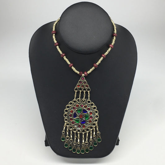 Kuchi Necklace Afghan Tribal Fashion Colorful Glass ATS Necktie Necklace, KN382