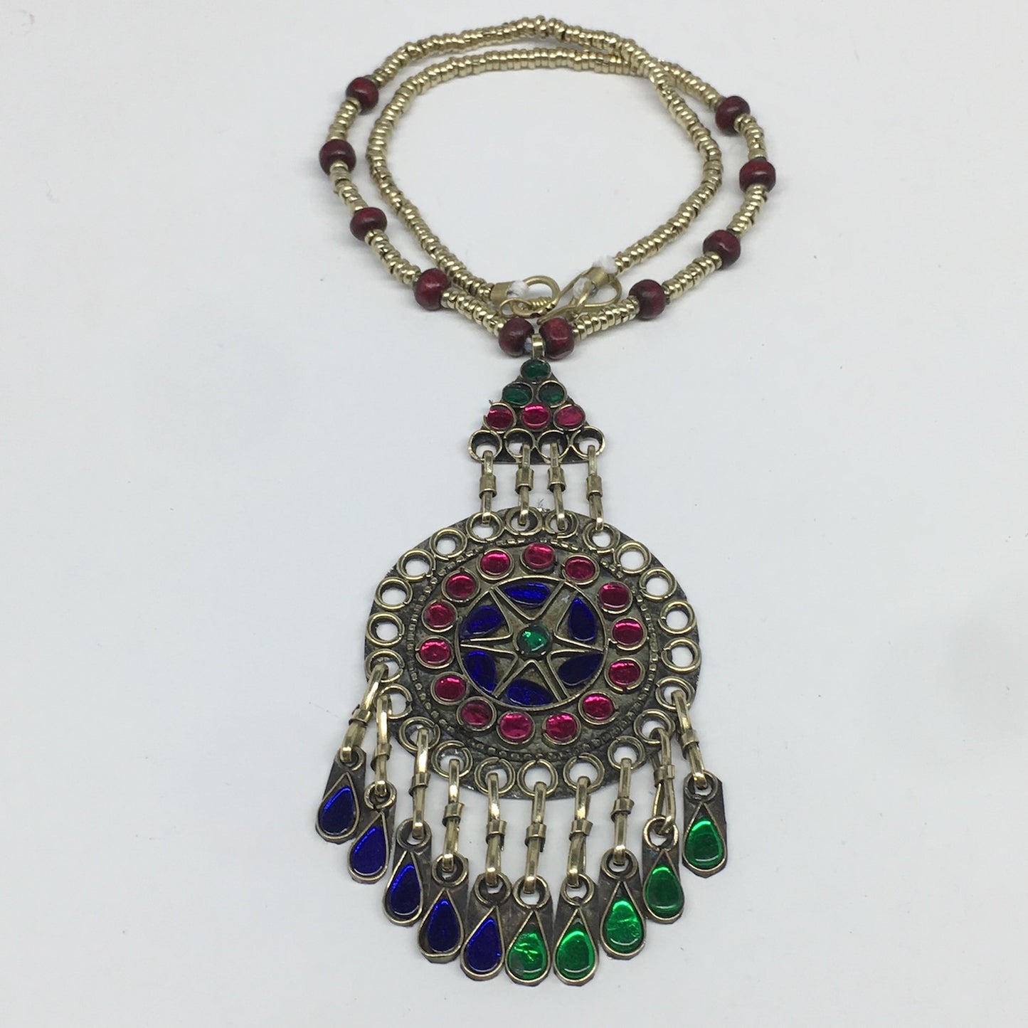 Kuchi Necklace Afghan Tribal Fashion Colorful Glass ATS Necktie Necklace, KN381