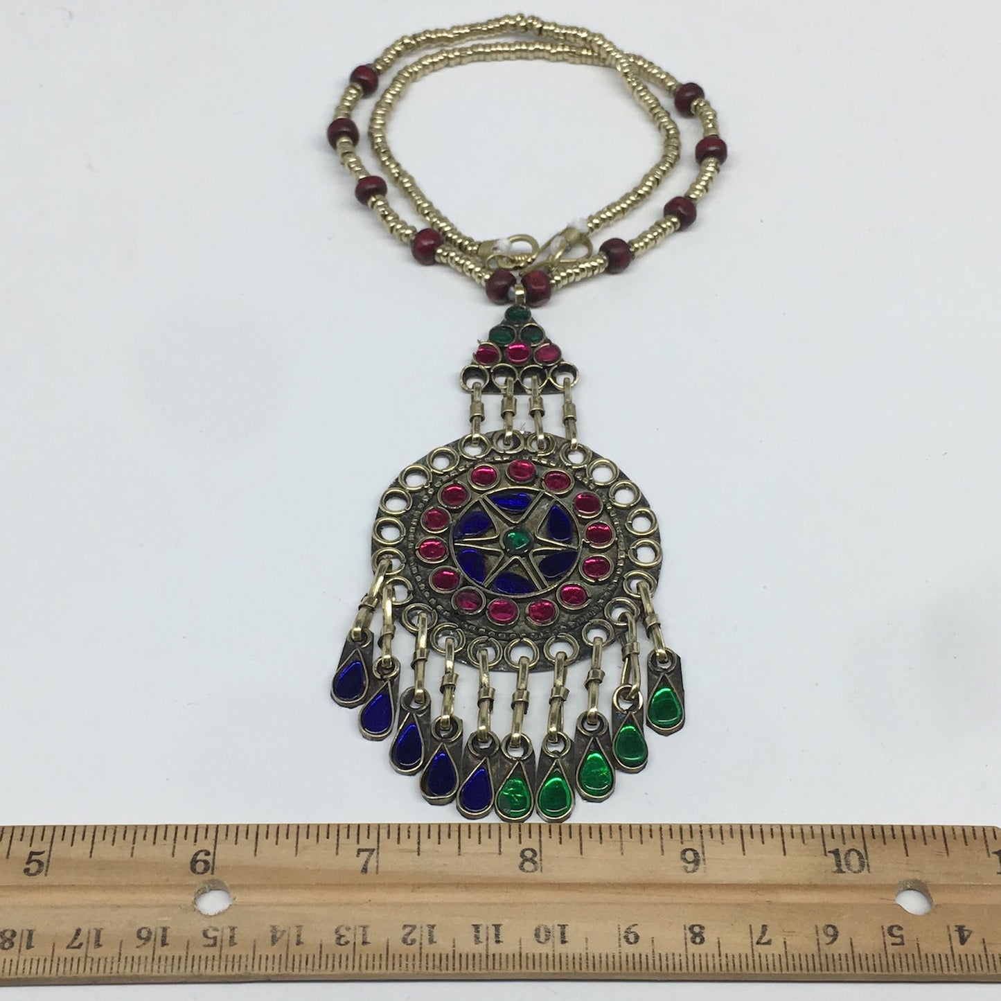 Kuchi Necklace Afghan Tribal Fashion Colorful Glass ATS Necktie Necklace, KN381