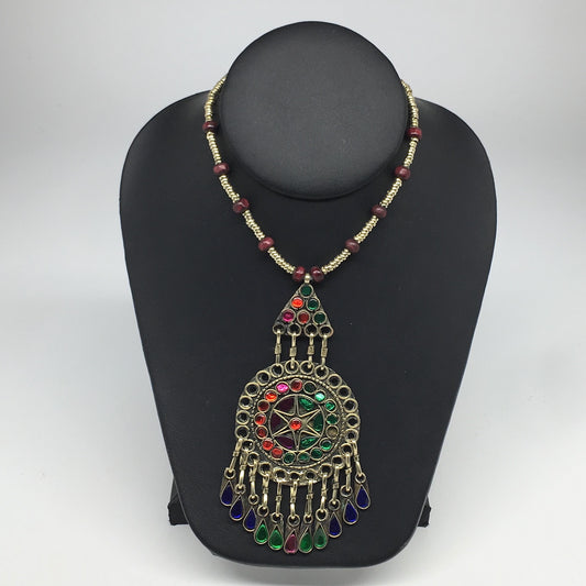 Kuchi Necklace Afghan Tribal Fashion Colorful Glass ATS Necktie Necklace, KN378