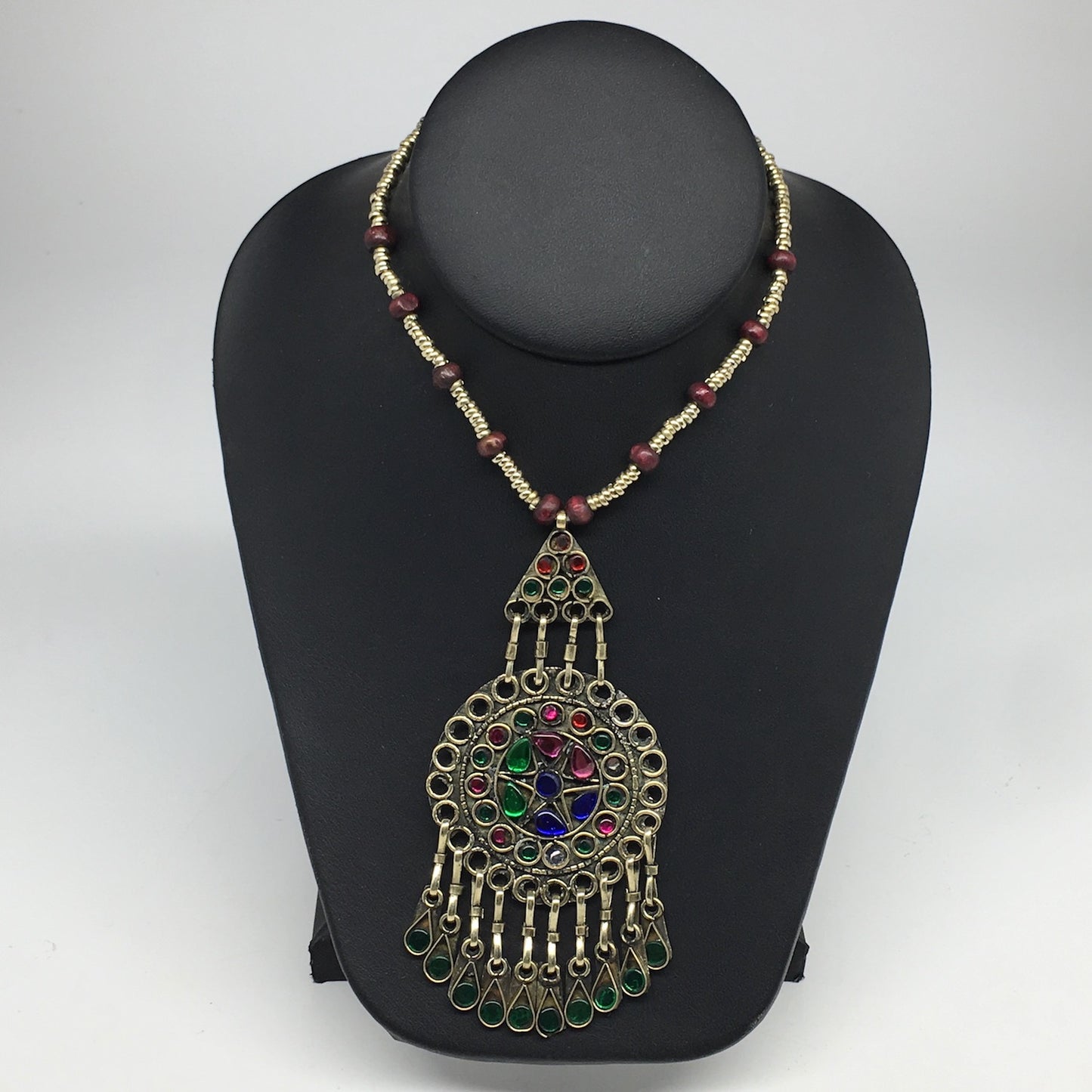 Kuchi Necklace Afghan Tribal Fashion Colorful Glass ATS Necktie Necklace, KN375