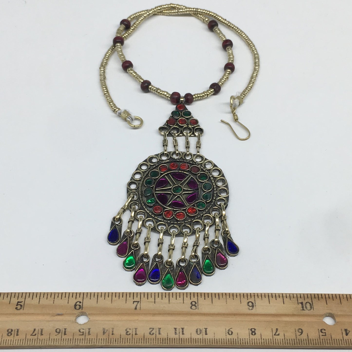 Kuchi Necklace Afghan Tribal Fashion Colorful Glass ATS Necktie Necklace, KN374