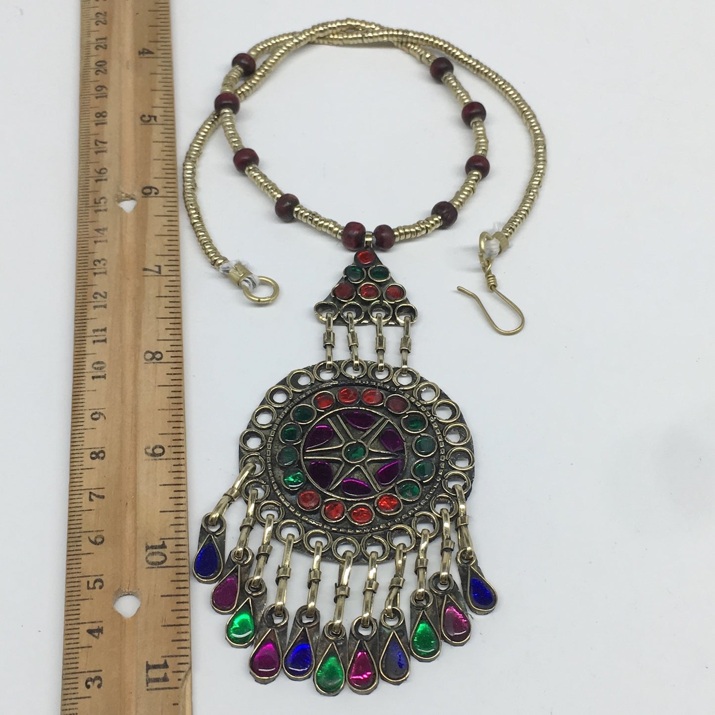 Kuchi Necklace Afghan Tribal Fashion Colorful Glass ATS Necktie Necklace, KN374