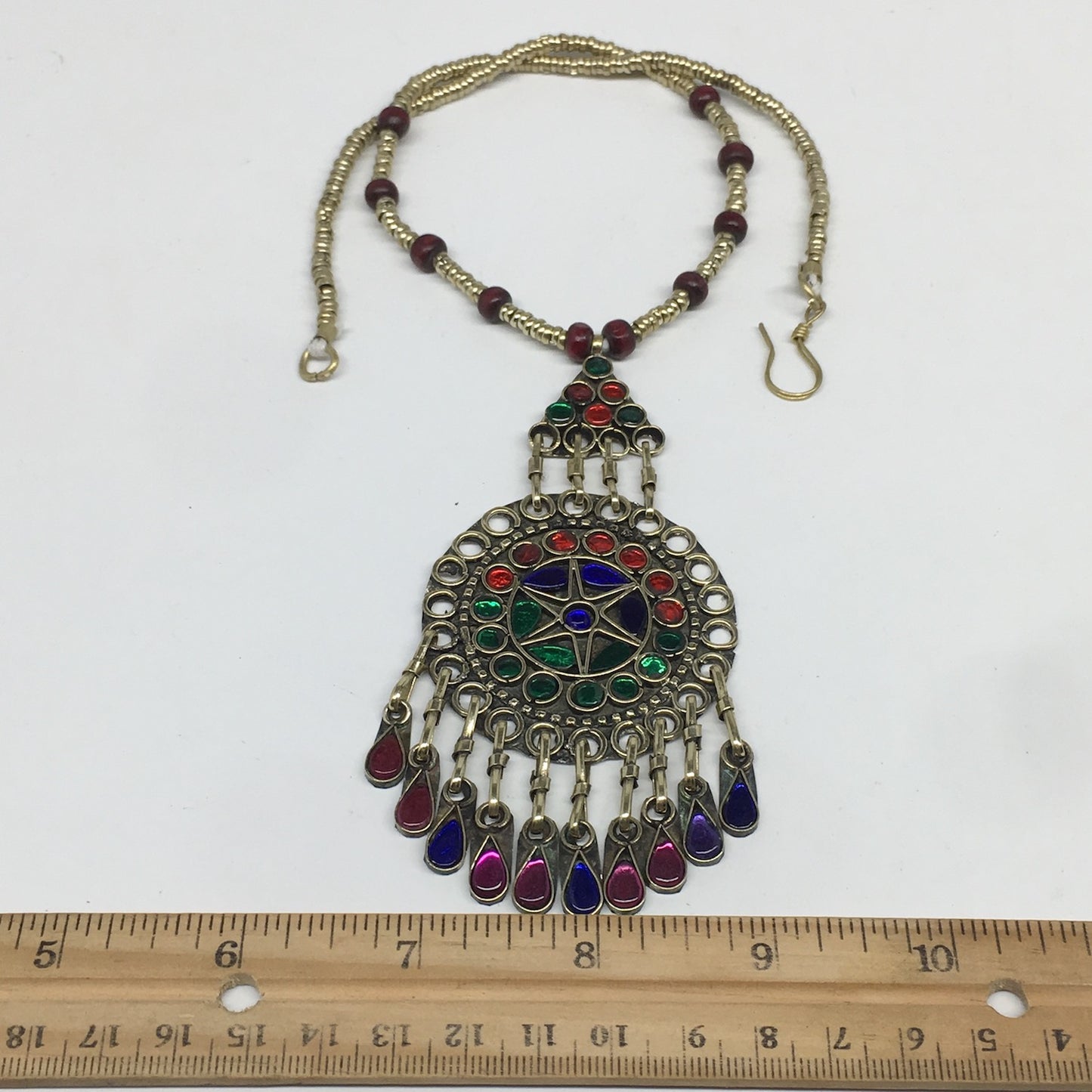 Kuchi Necklace Afghan Tribal Fashion Colorful Glass ATS Necktie Necklace, KN373