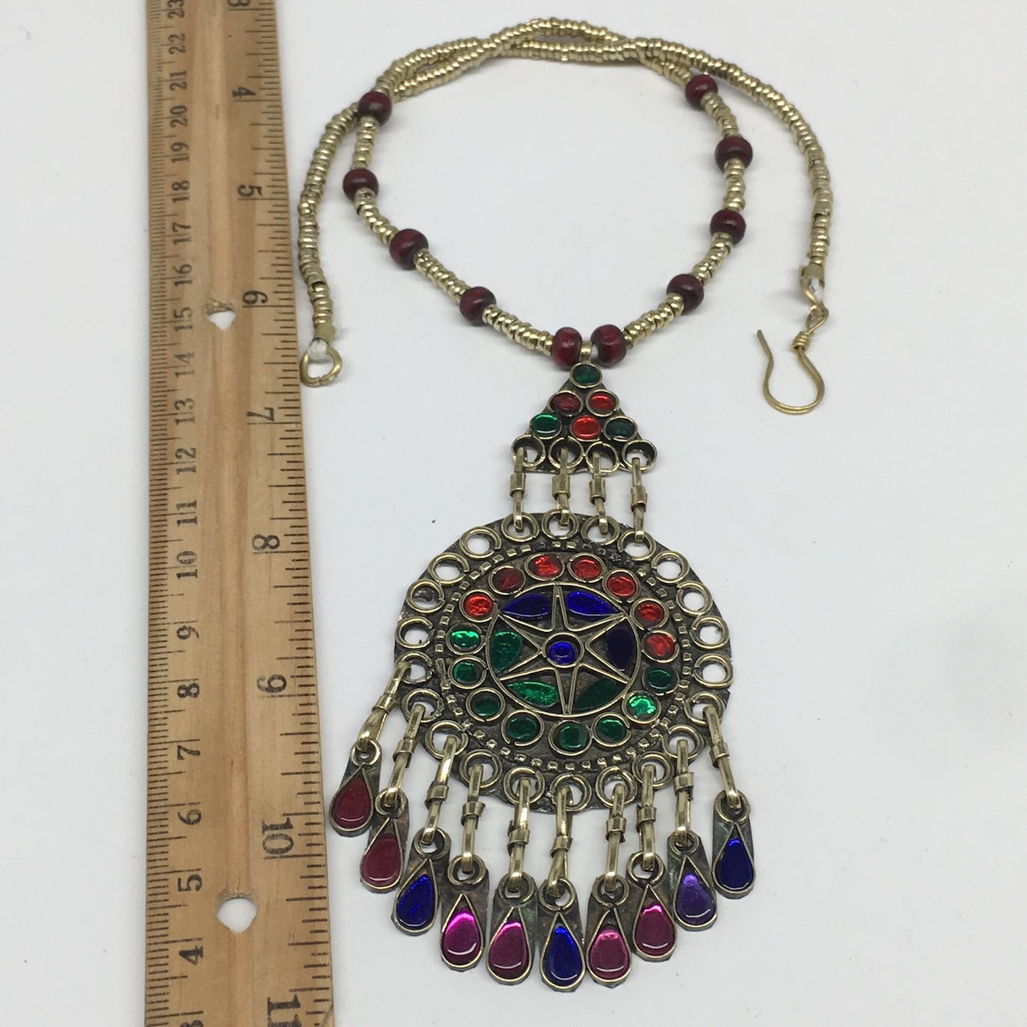 Kuchi Necklace Afghan Tribal Fashion Colorful Glass ATS Necktie Necklace, KN373