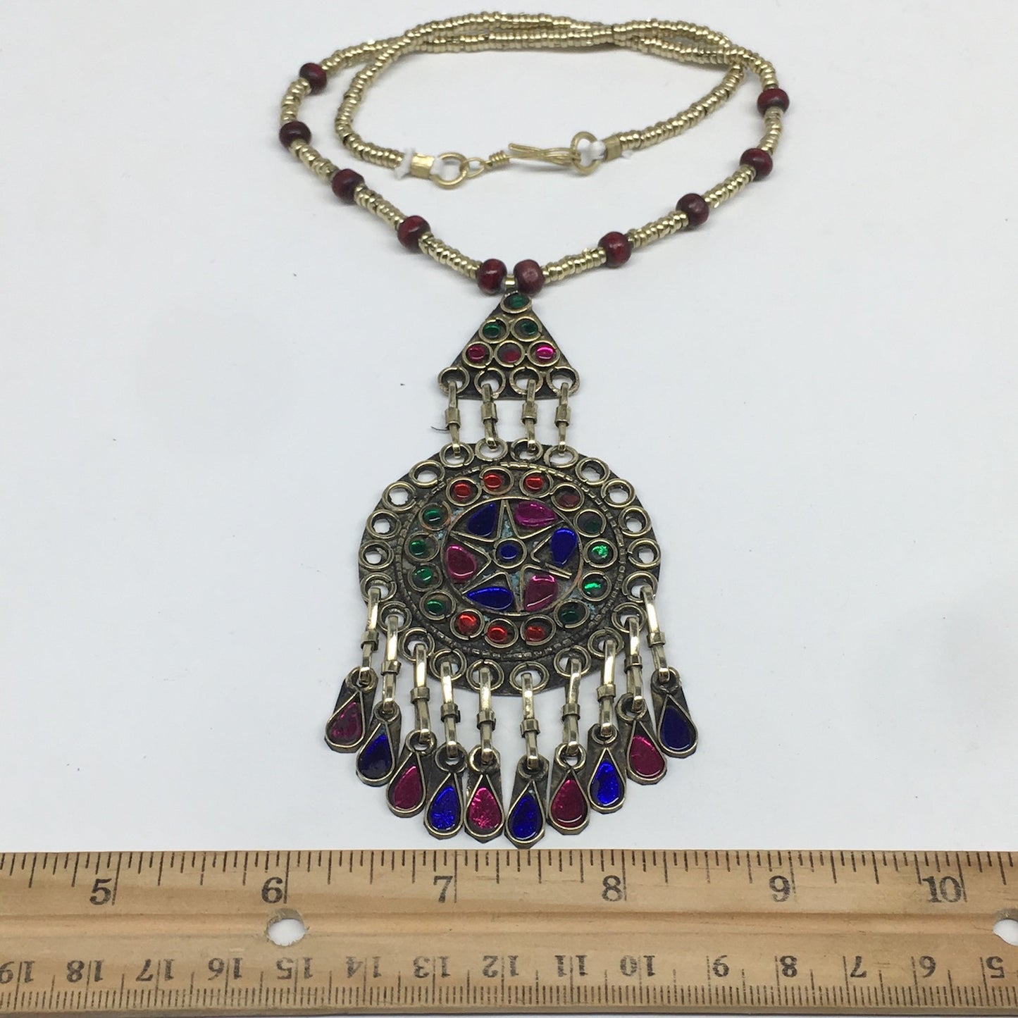 Kuchi Necklace Afghan Tribal Fashion Colorful Glass ATS Necktie Necklace, KN371