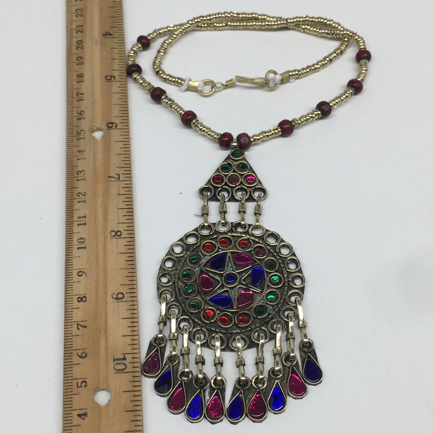 Kuchi Necklace Afghan Tribal Fashion Colorful Glass ATS Necktie Necklace, KN371