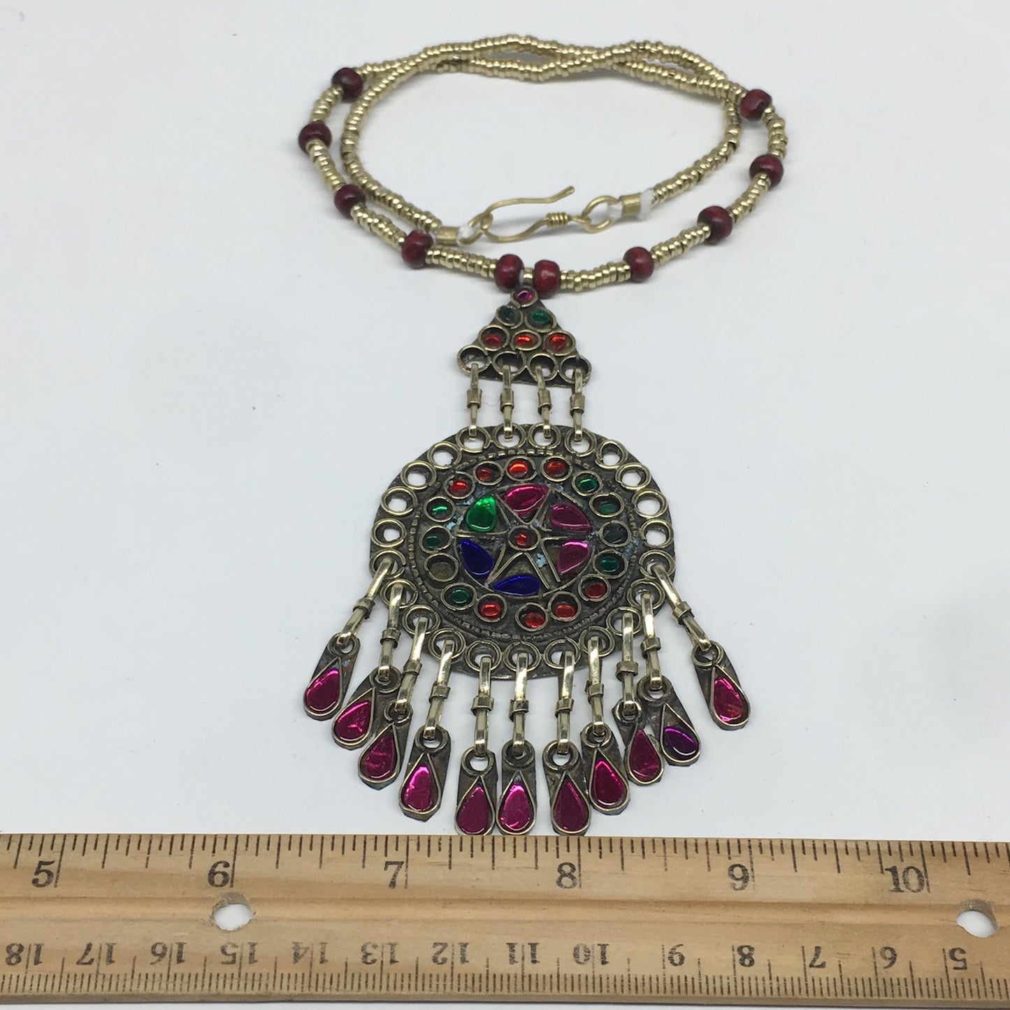 Kuchi Necklace Afghan Tribal Fashion Colorful Glass ATS Necktie Necklace, KN368