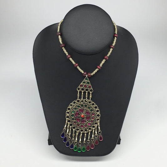 Kuchi Necklace Afghan Tribal Fashion Colorful Glass ATS Necktie Necklace, KN361