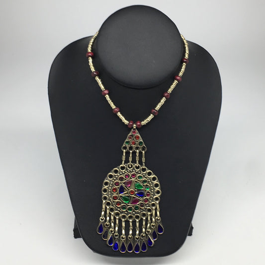 Kuchi Necklace Afghan Tribal Fashion Colorful Glass ATS Necktie Necklace, KN360