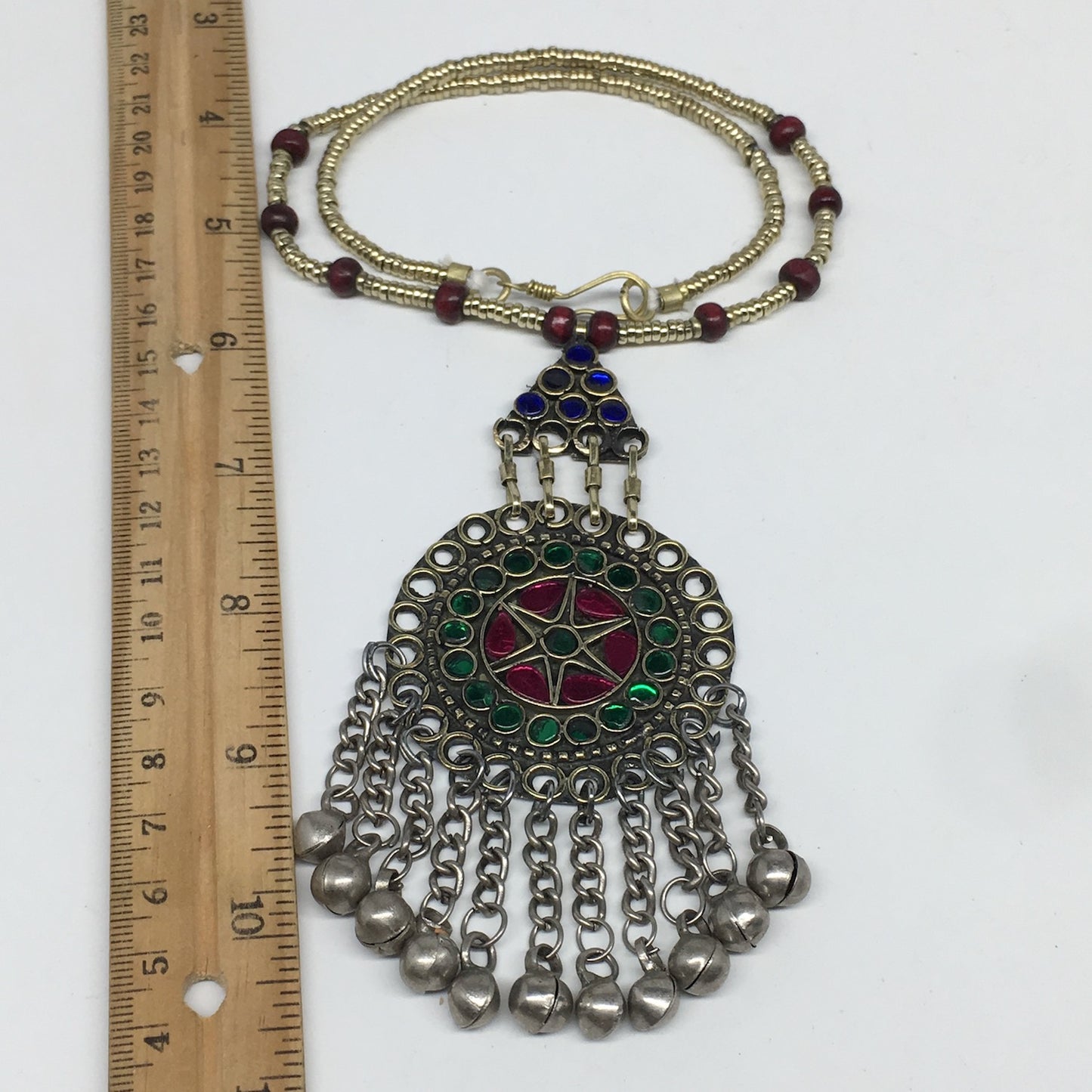 Kuchi Necklace Afghan Tribal Fashion Colorful Glass ATS Necktie Necklace, KN357