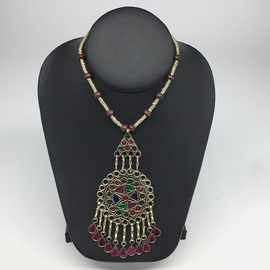 Kuchi Necklace Afghan Tribal Fashion Colorful Glass ATS Necktie Necklace, KN355