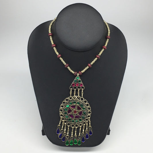 Kuchi Necklace Afghan Tribal Fashion Colorful Glass ATS Necktie Necklace, KN349