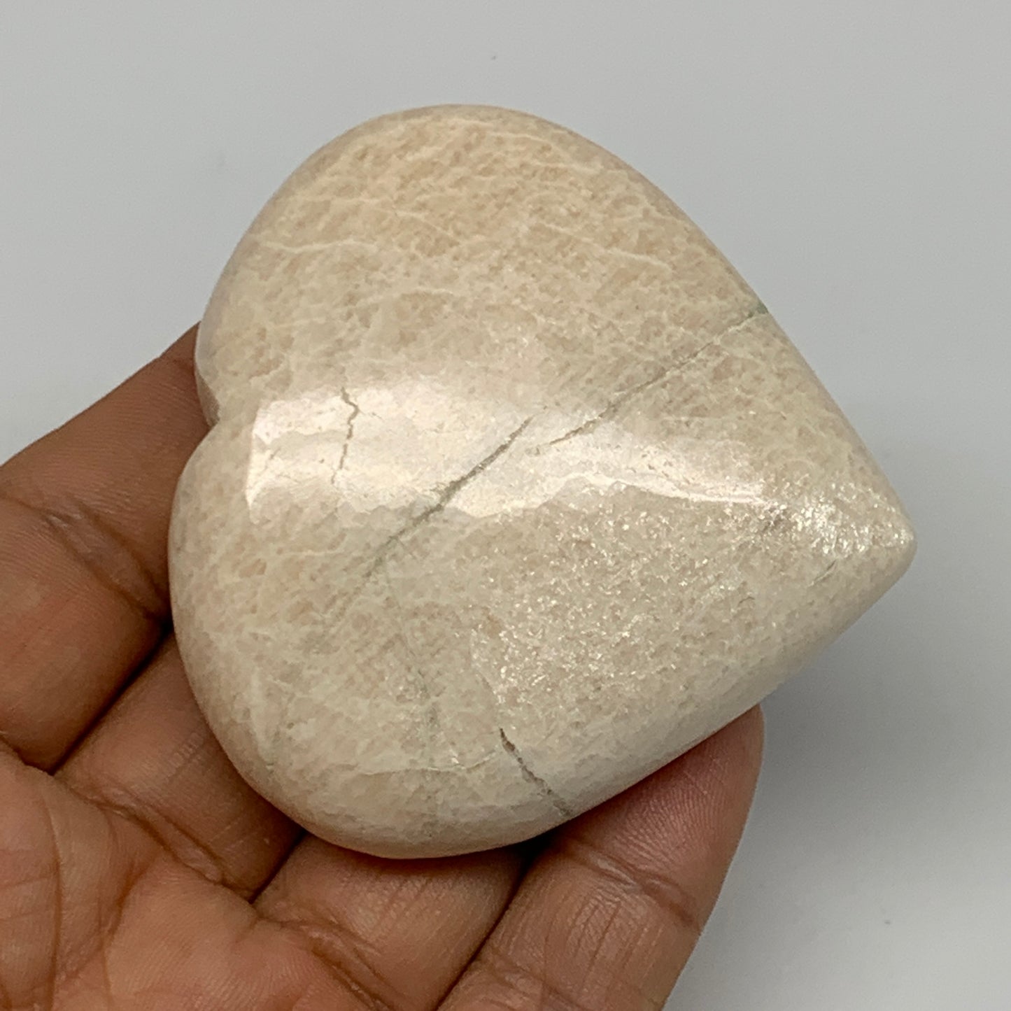 111.8g, 2.4"x2.4"x0.9", White Moonstone Heart Crystal Polished Gemstone, B22124