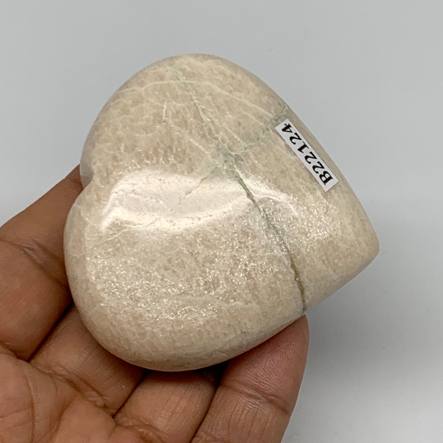 111.8g, 2.4"x2.4"x0.9", White Moonstone Heart Crystal Polished Gemstone, B22124