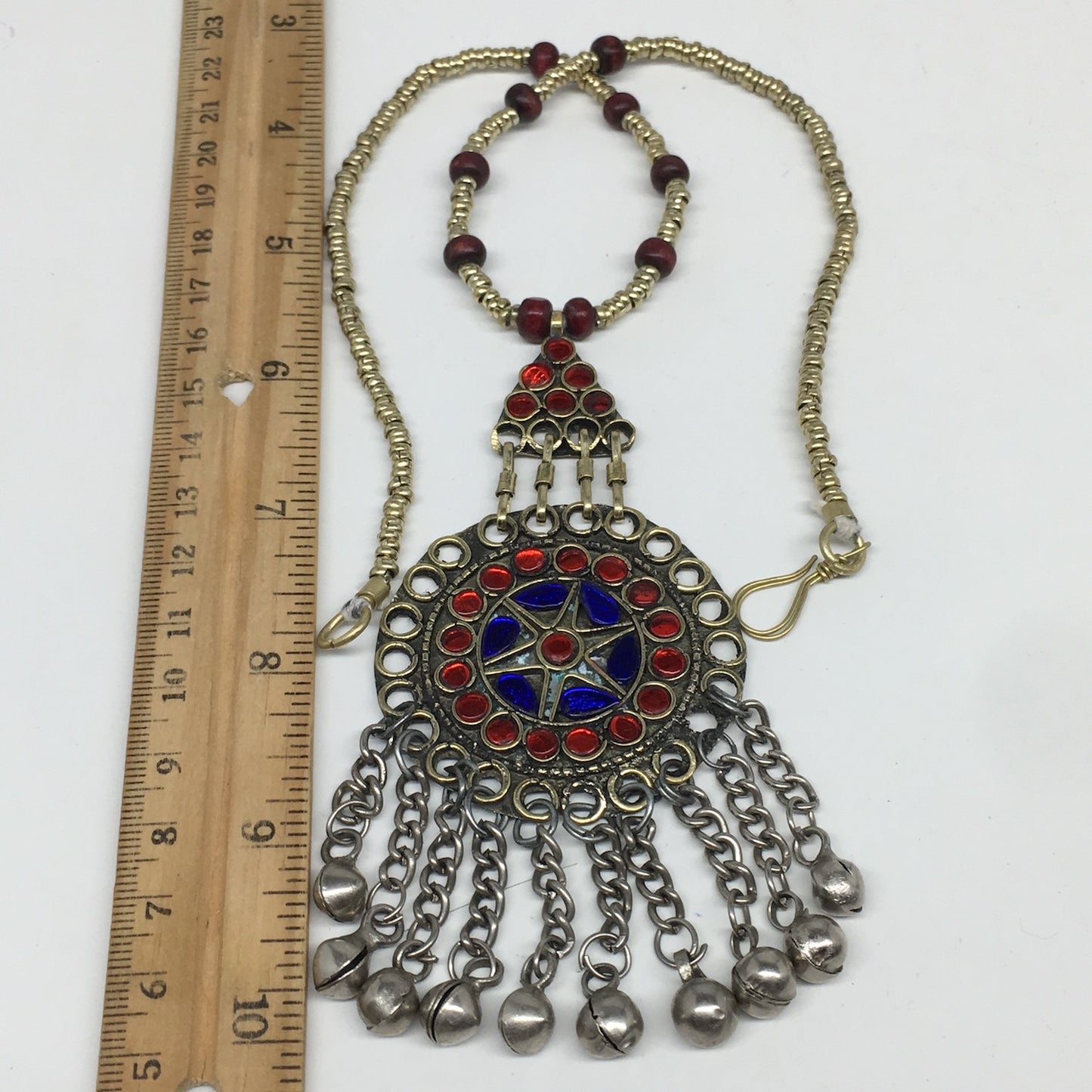 Kuchi Necklace Afghan Tribal Fashion Colorful Glass ATS Necktie Necklace, KN407