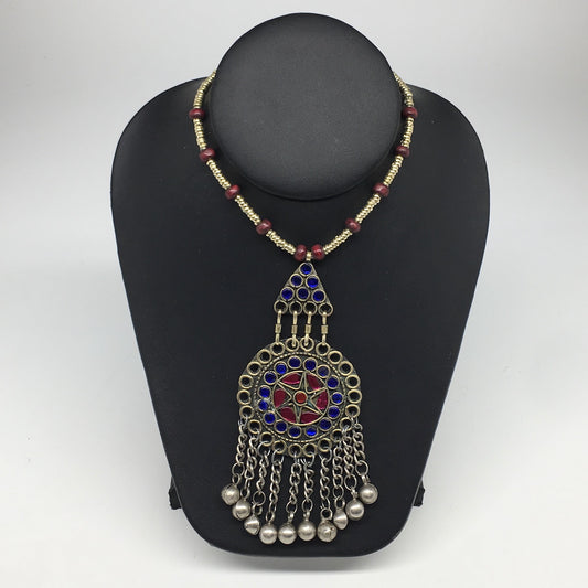 Kuchi Necklace Afghan Tribal Fashion Colorful Glass ATS Necktie Necklace, KN408