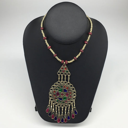 Kuchi Necklace Afghan Tribal Fashion Colorful Glass ATS Necktie Necklace, KN410