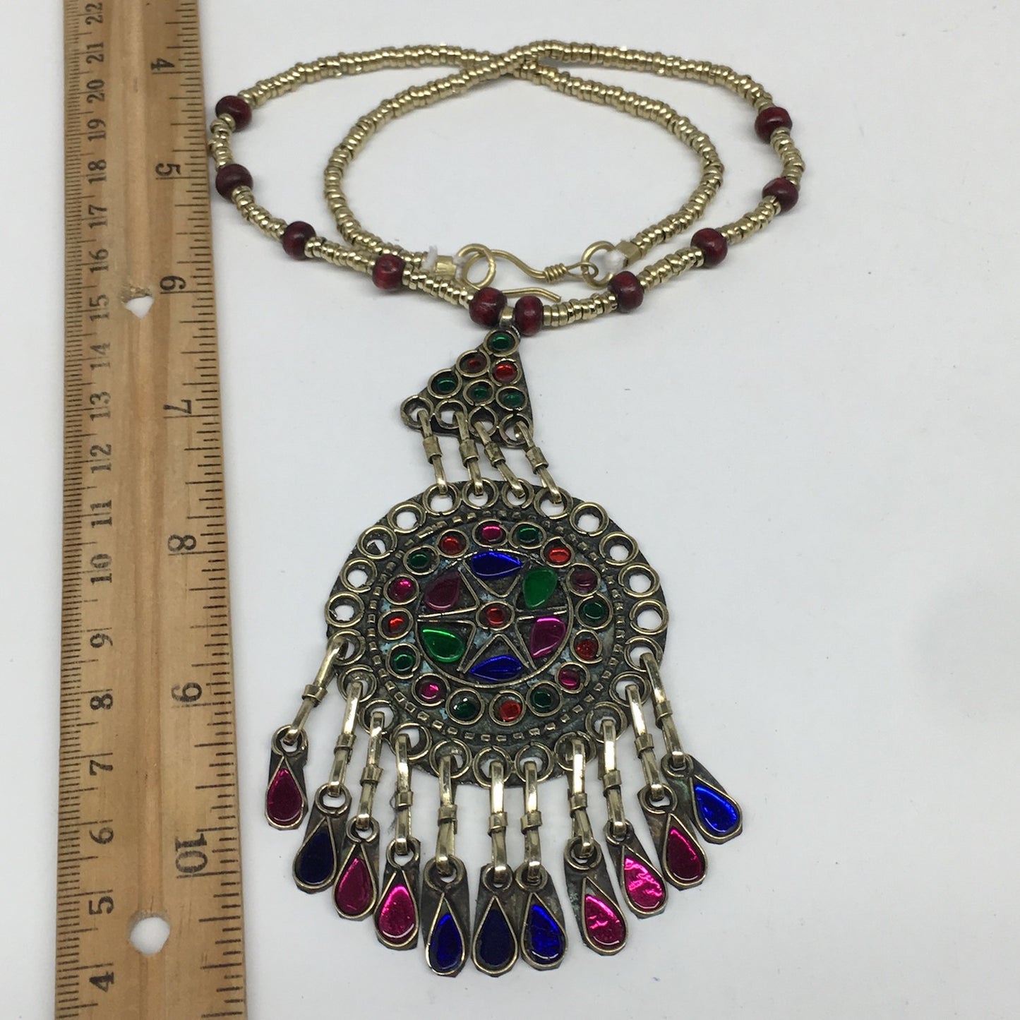 Kuchi Necklace Afghan Tribal Fashion Colorful Glass ATS Necktie Necklace, KN411