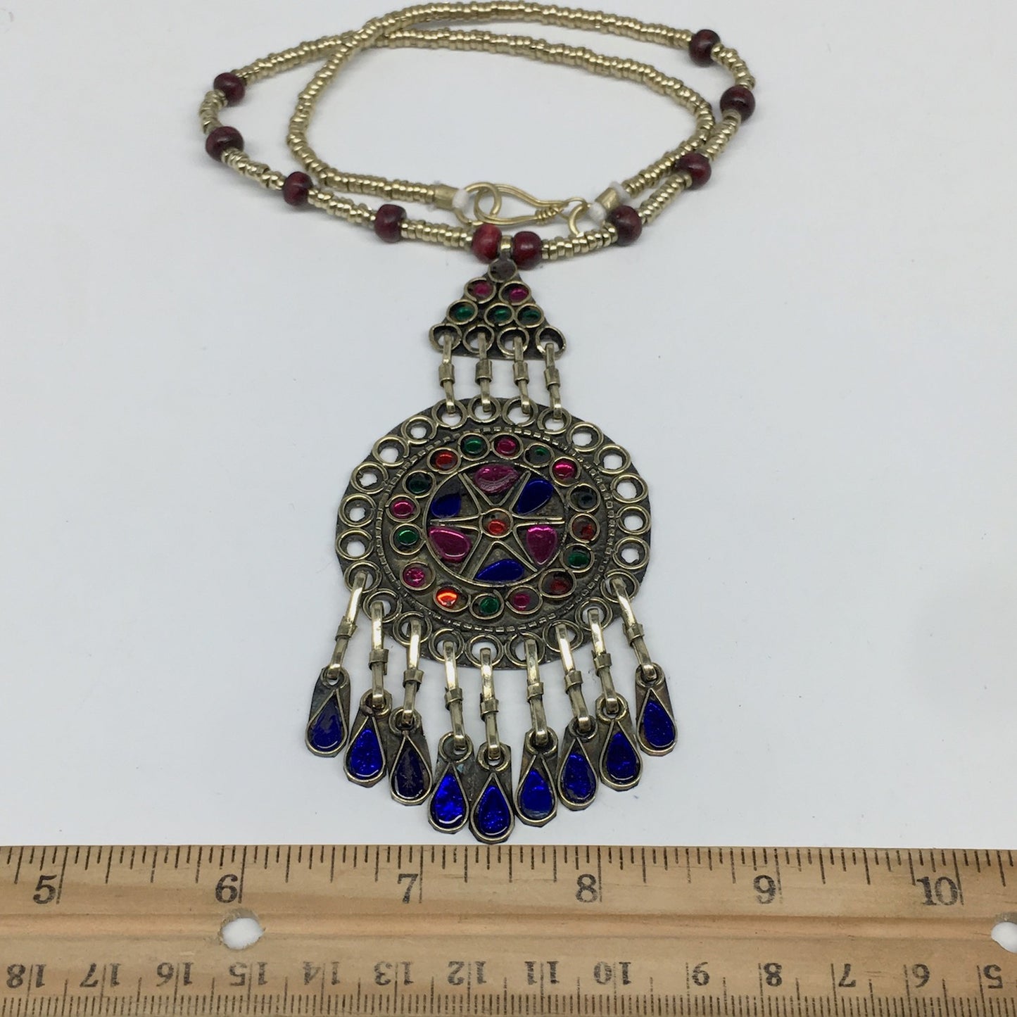 Kuchi Necklace Afghan Tribal Fashion Colorful Glass ATS Necktie Necklace, KN413