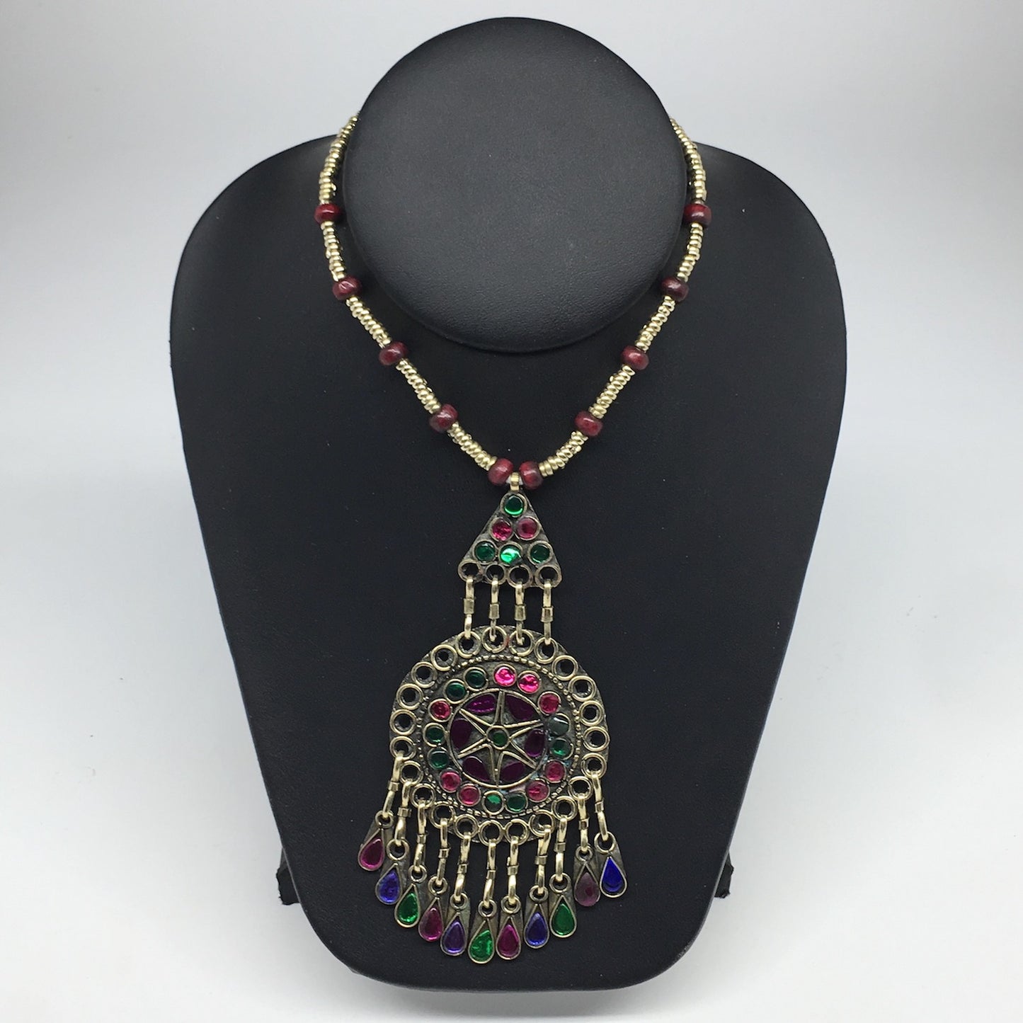 Kuchi Necklace Afghan Tribal Fashion Colorful Glass ATS Necktie Necklace, KN415