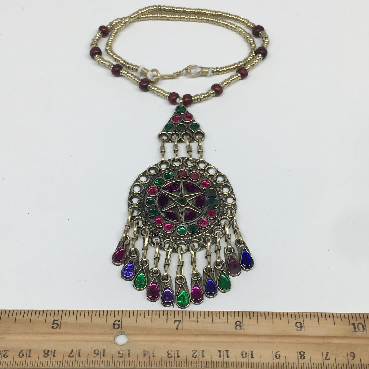 Kuchi Necklace Afghan Tribal Fashion Colorful Glass ATS Necktie Necklace, KN415