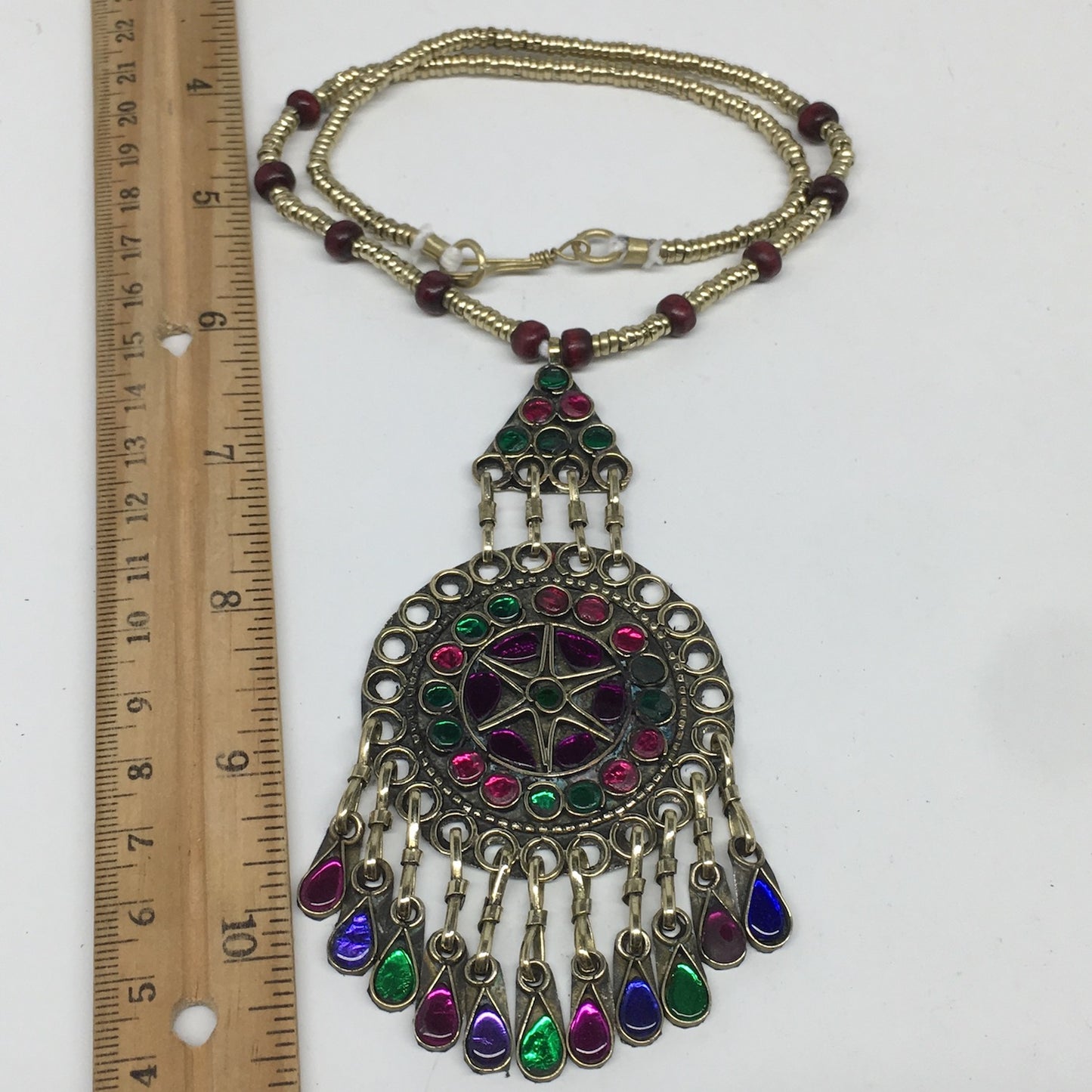 Kuchi Necklace Afghan Tribal Fashion Colorful Glass ATS Necktie Necklace, KN415