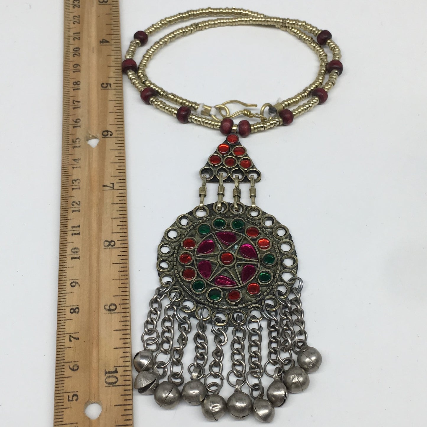 Kuchi Necklace Afghan Tribal Fashion Colorful Glass ATS Necktie Necklace, KN416