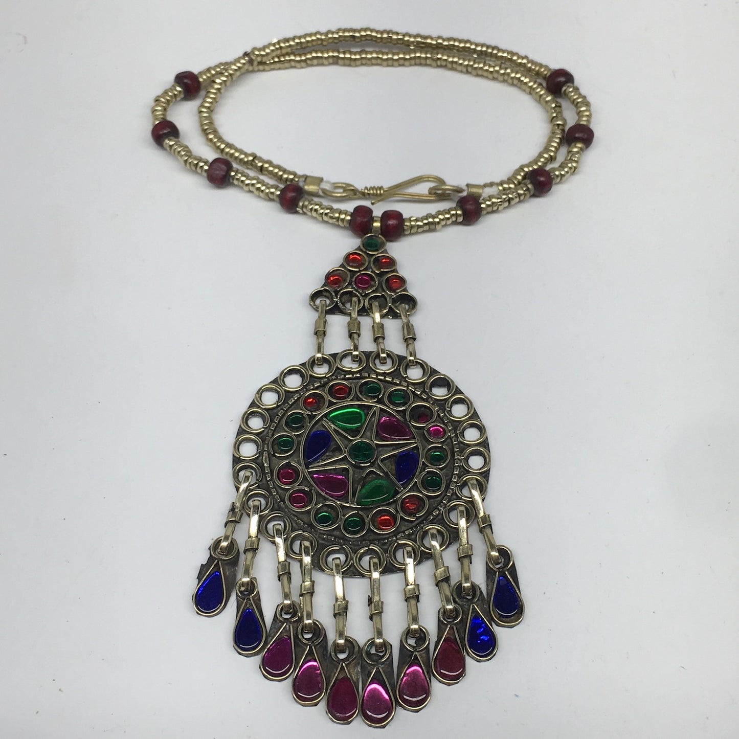 Kuchi Necklace Afghan Tribal Fashion Colorful Glass ATS Necktie Necklace, KN417