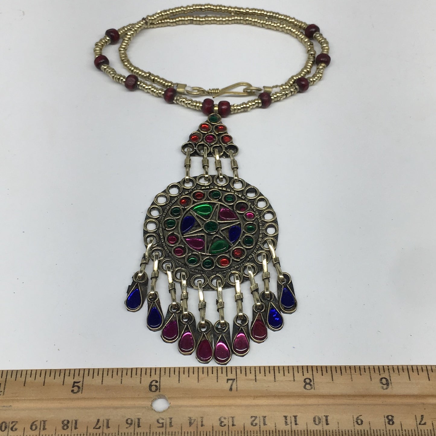 Kuchi Necklace Afghan Tribal Fashion Colorful Glass ATS Necktie Necklace, KN417