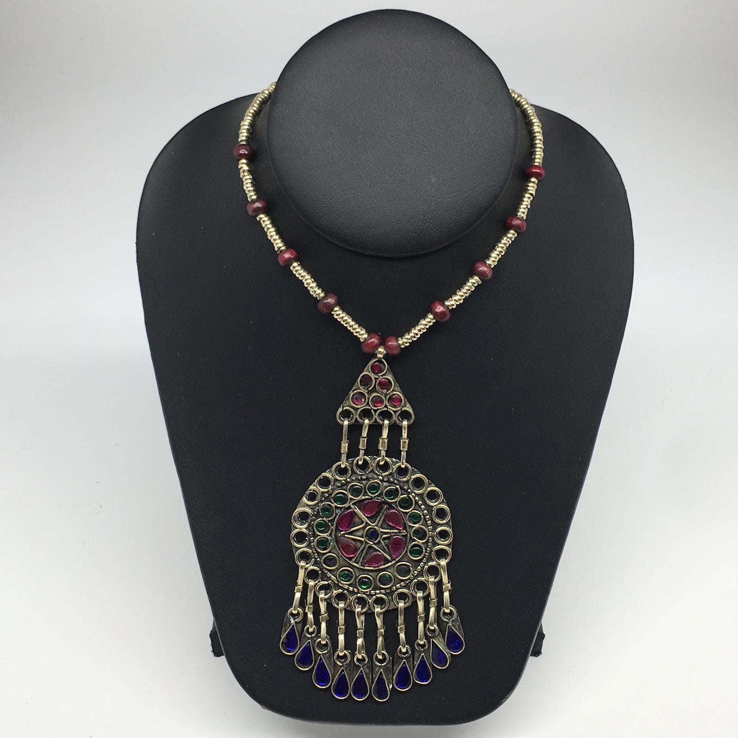 Kuchi Necklace Afghan Tribal Fashion Colorful Glass ATS Necktie Necklace, KN418