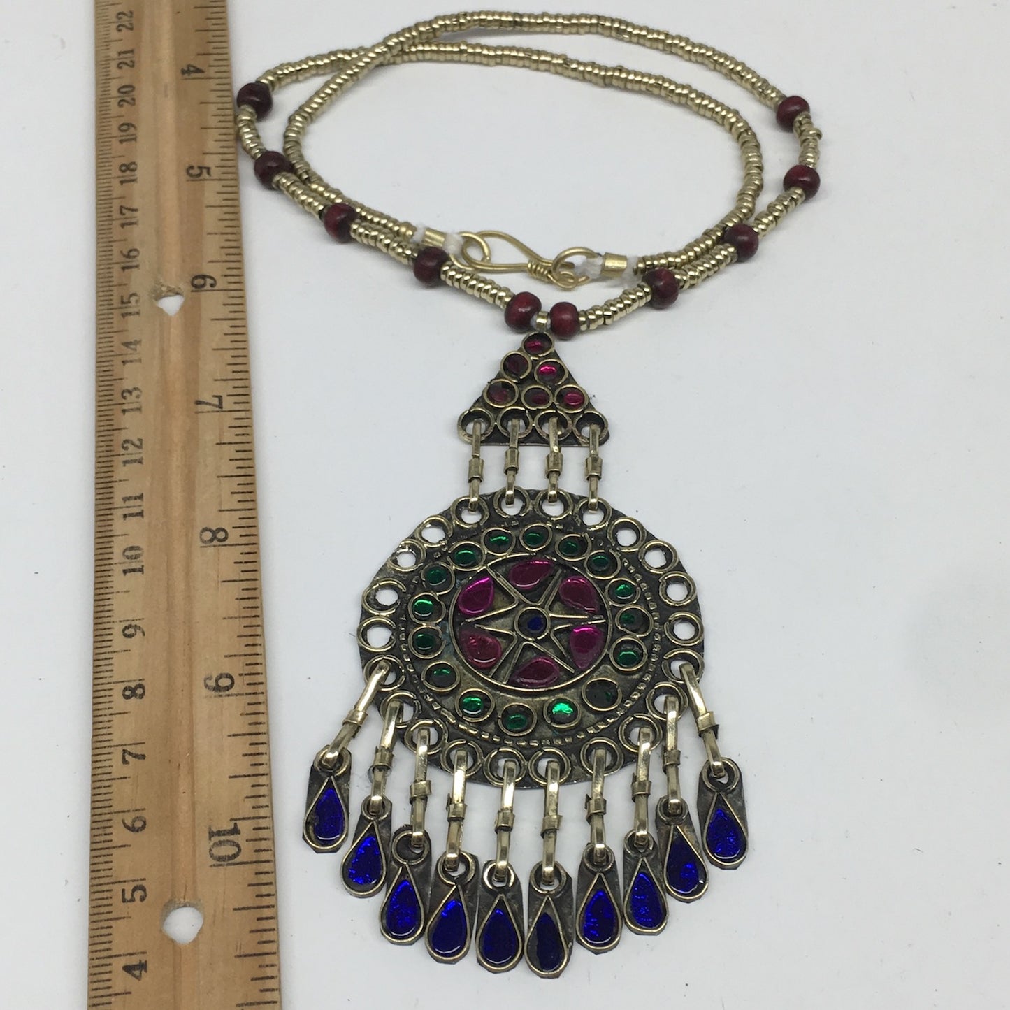 Kuchi Necklace Afghan Tribal Fashion Colorful Glass ATS Necktie Necklace, KN418