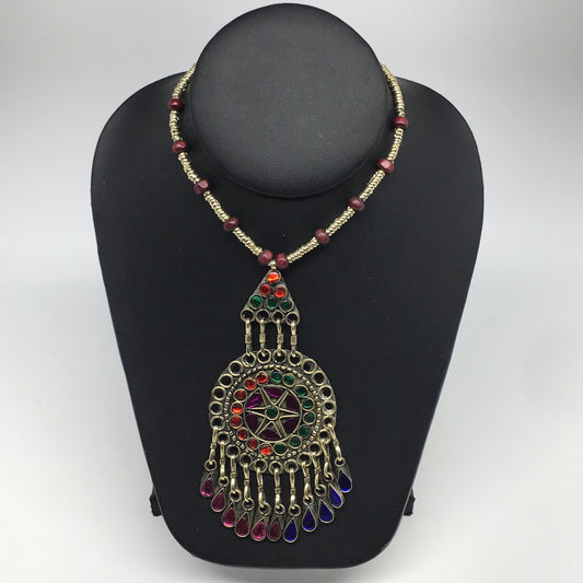 Kuchi Necklace Afghan Tribal Fashion Colorful Glass ATS Necktie Necklace, KN422