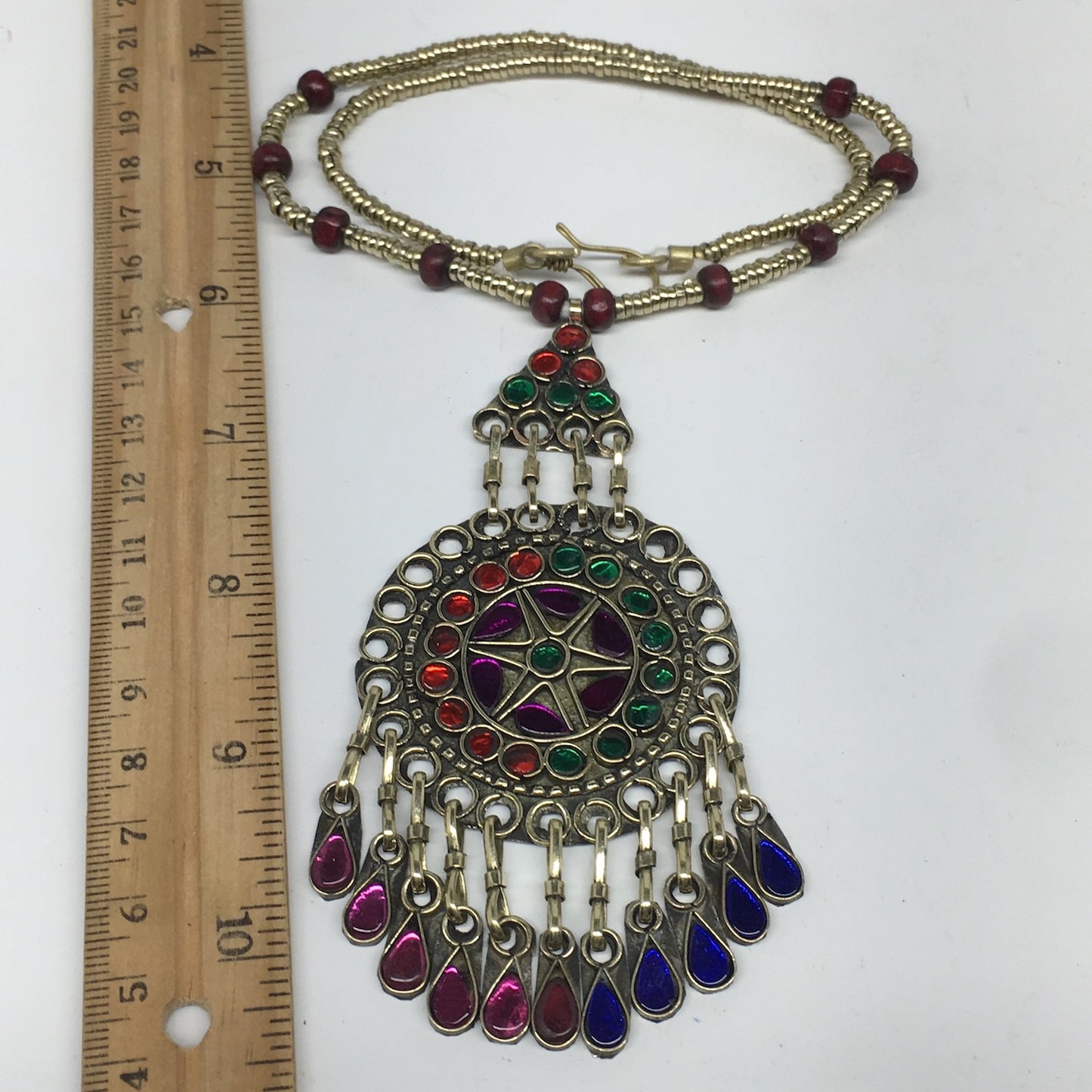 Kuchi Necklace Afghan Tribal Fashion Colorful Glass ATS Necktie Necklace, KN422