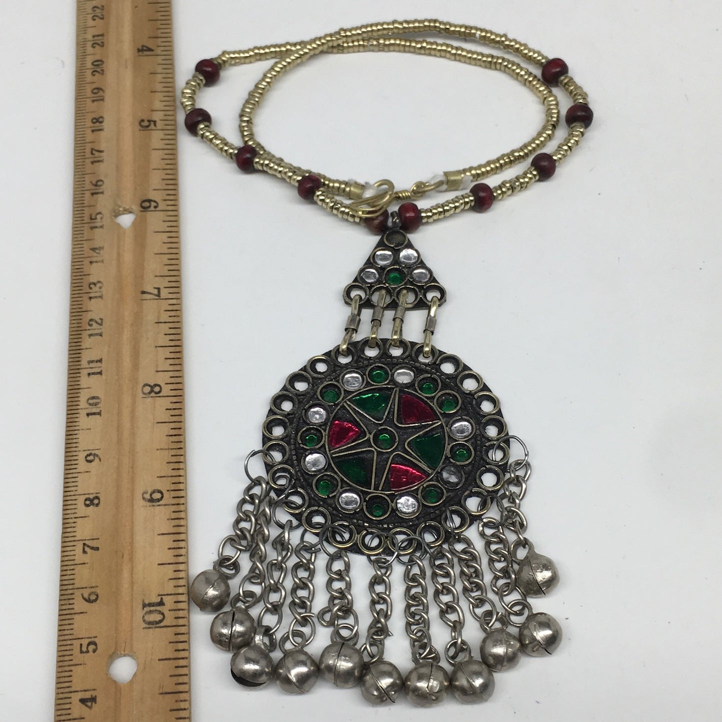 Kuchi Necklace Afghan Tribal Fashion Colorful Glass ATS Necktie Necklace, KN426