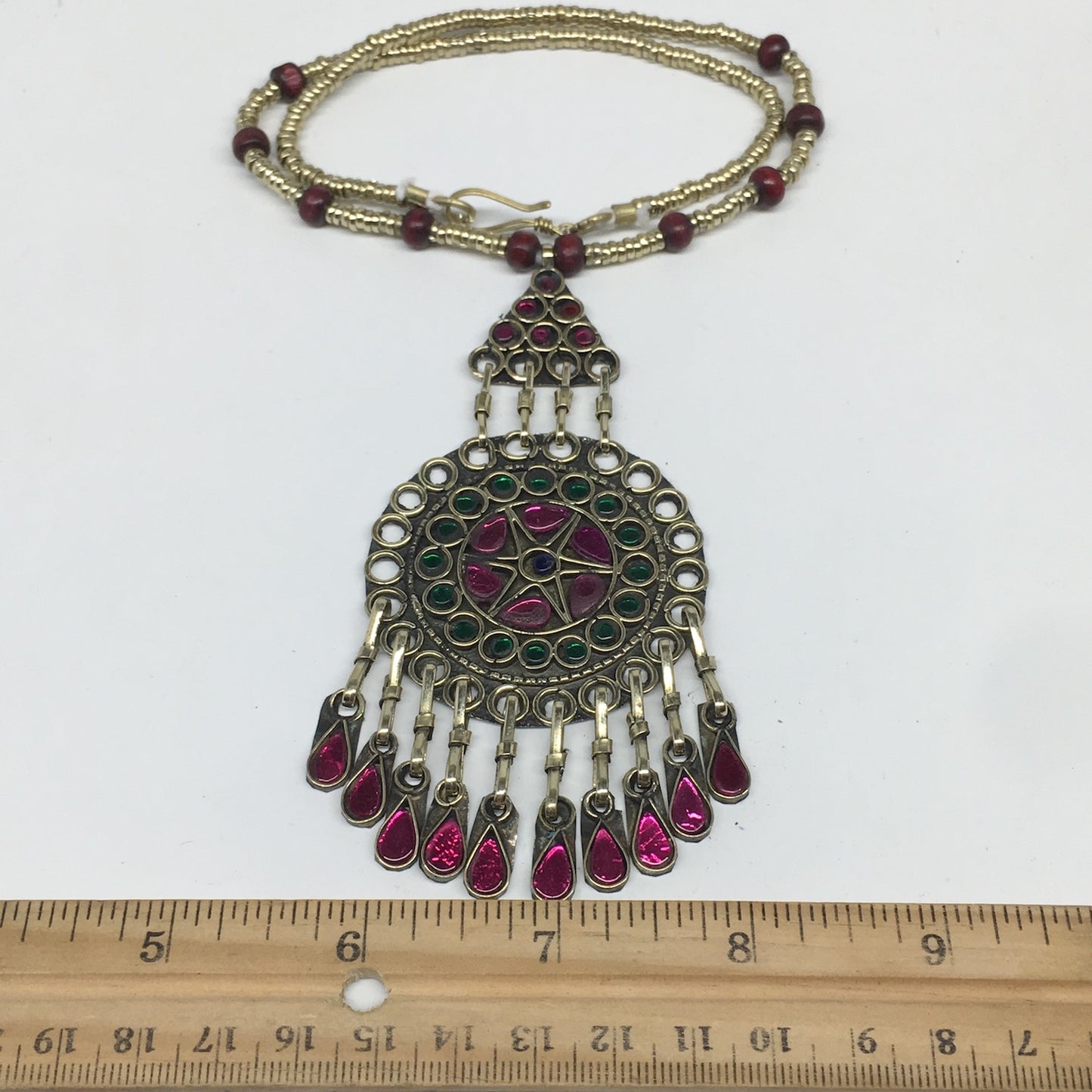 Kuchi Necklace Afghan Tribal Fashion Colorful Glass ATS Necktie Necklace, KN427