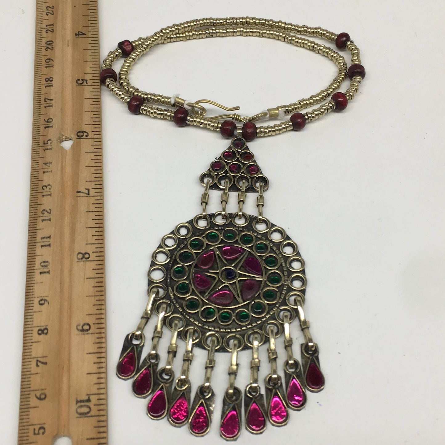 Kuchi Necklace Afghan Tribal Fashion Colorful Glass ATS Necktie Necklace, KN427