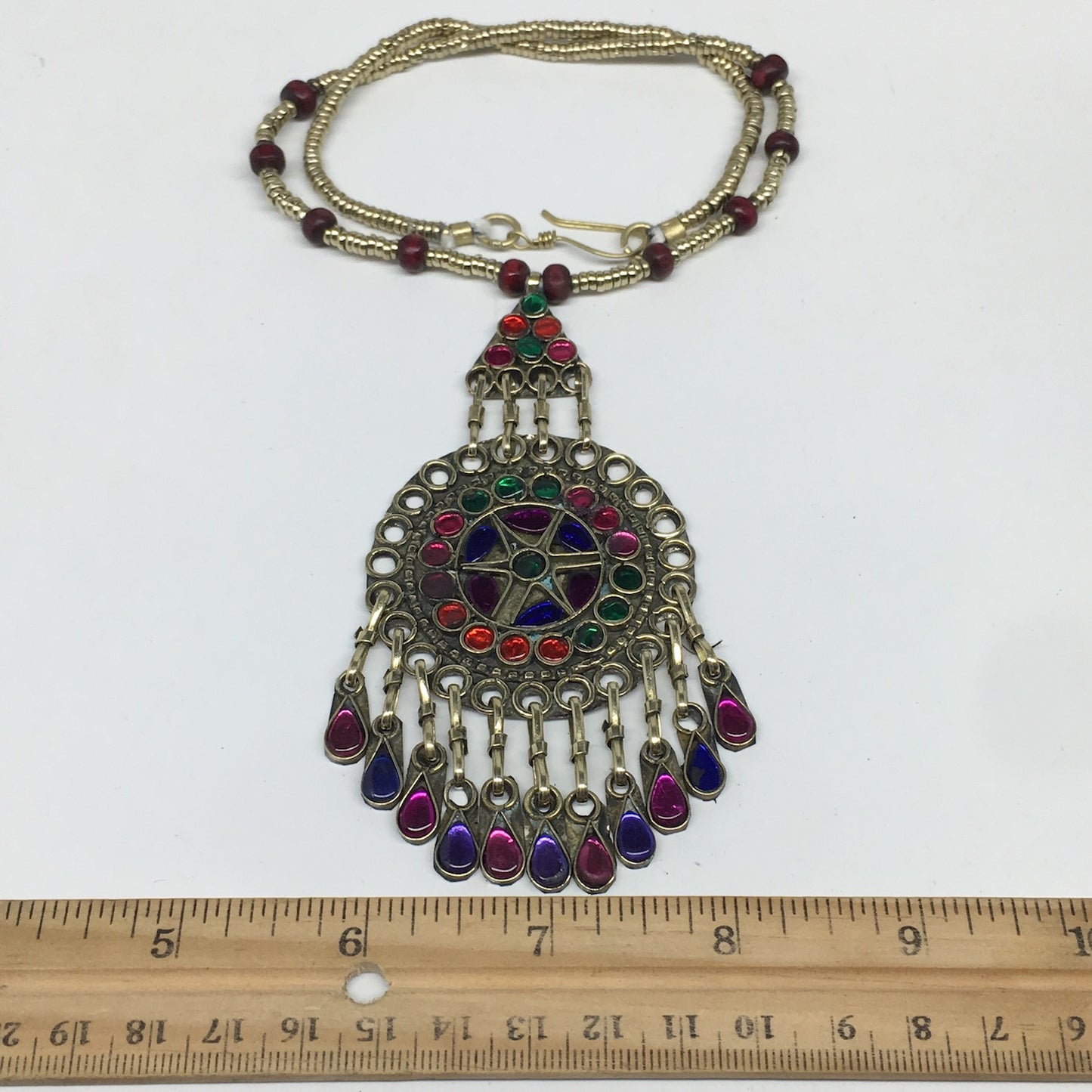 Kuchi Necklace Afghan Tribal Fashion Colorful Glass ATS Necktie Necklace, KN429