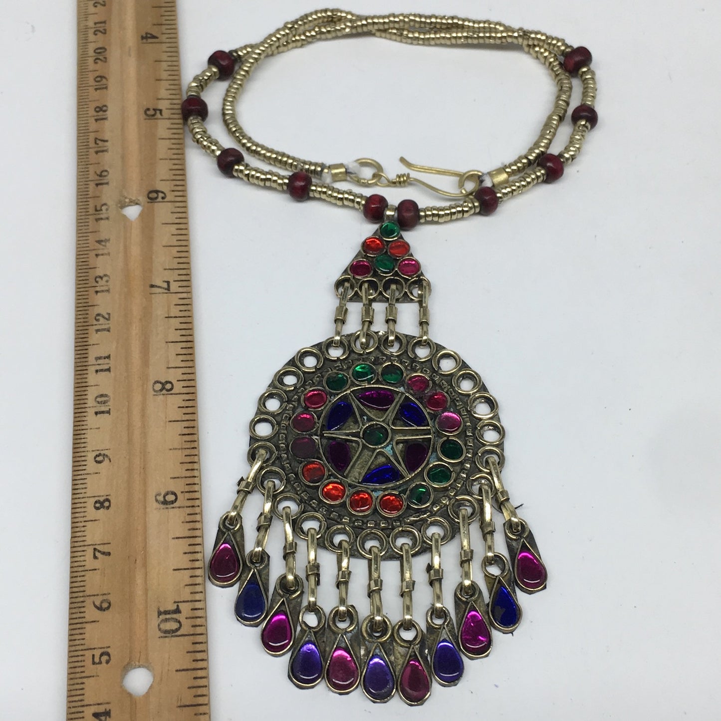 Kuchi Necklace Afghan Tribal Fashion Colorful Glass ATS Necktie Necklace, KN429